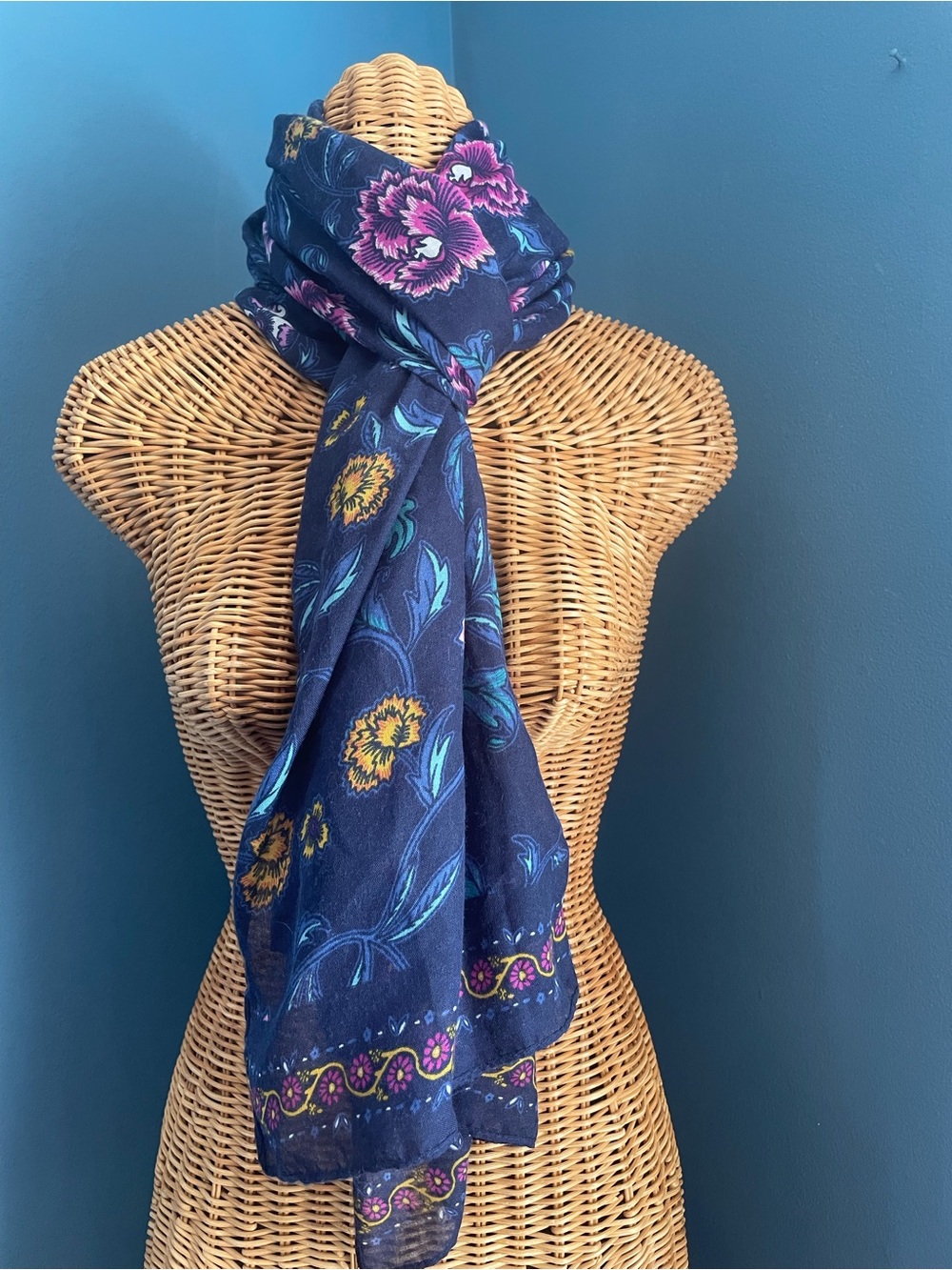 Large Dark Blue Floral Rectangular Wrap Scarf 72 x 31